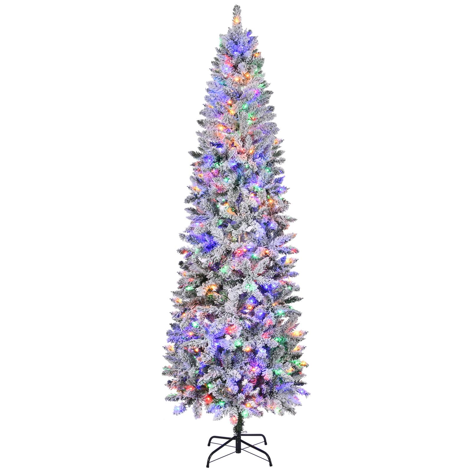 6-Foot Pre-Lit Multicolor LED Pencil Christmas Tree with Metal Stand