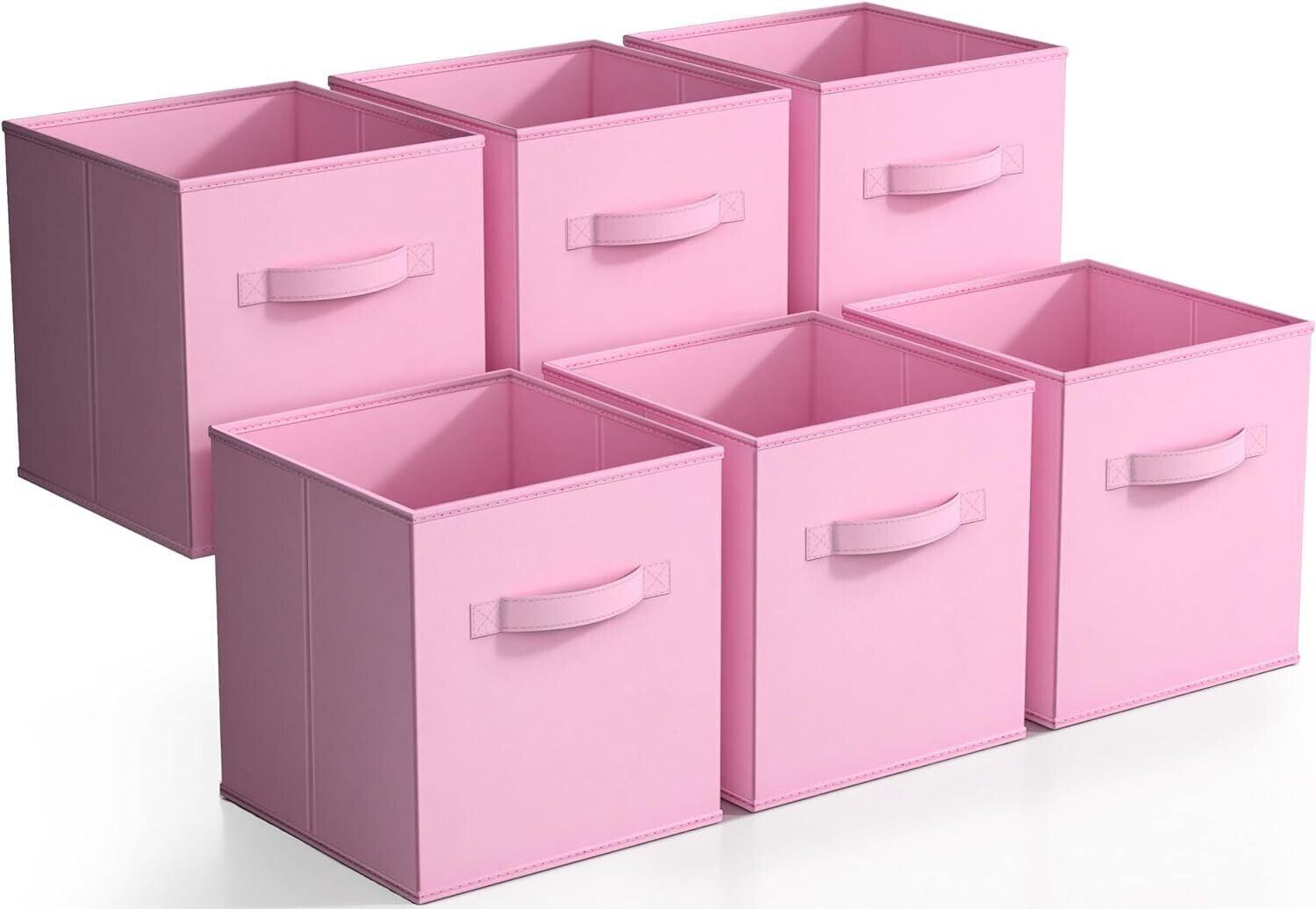 Pastel Pink 11 Inch Foldable Fabric Storage Cubes - Set of 6