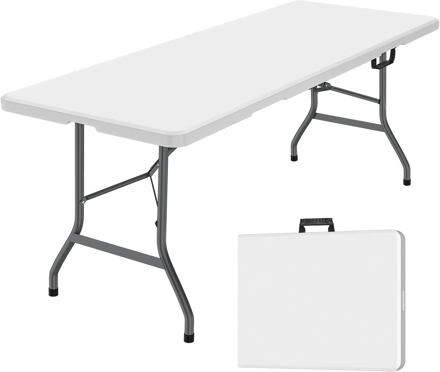 6 Foot Folding Table,Fold-in-Half Plastic Table,Indoor Outdoor Picnic Party Dining Camp Tables,White