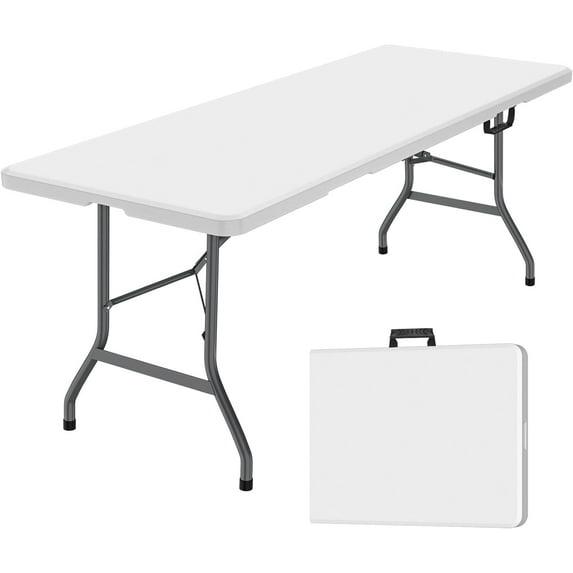 Leumius 6 Foot Folding Table,Fold-in-Half Plastic Table,Indoor Outdoor Picnic Party Dining Camp Tables,White