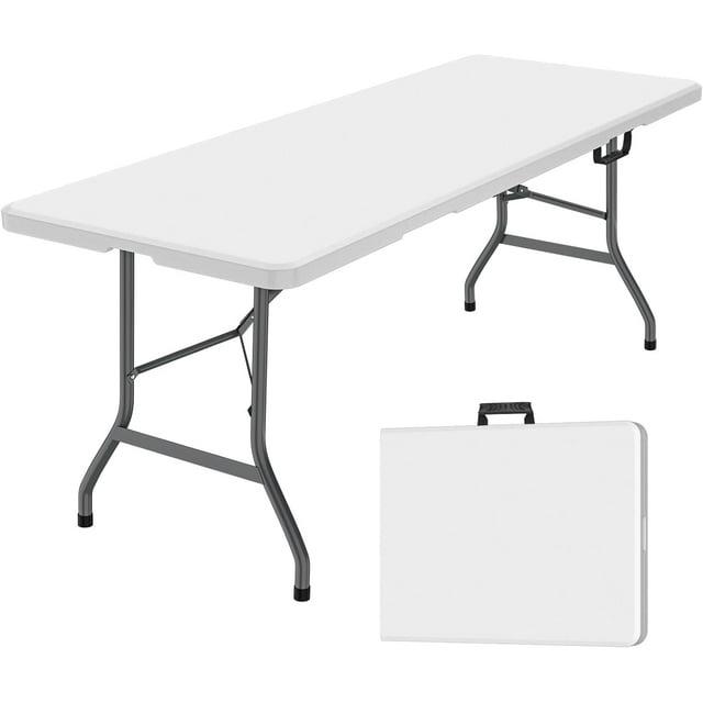 6 Foot Folding Table,White Plastic Folding Table,Built-in Handle,White