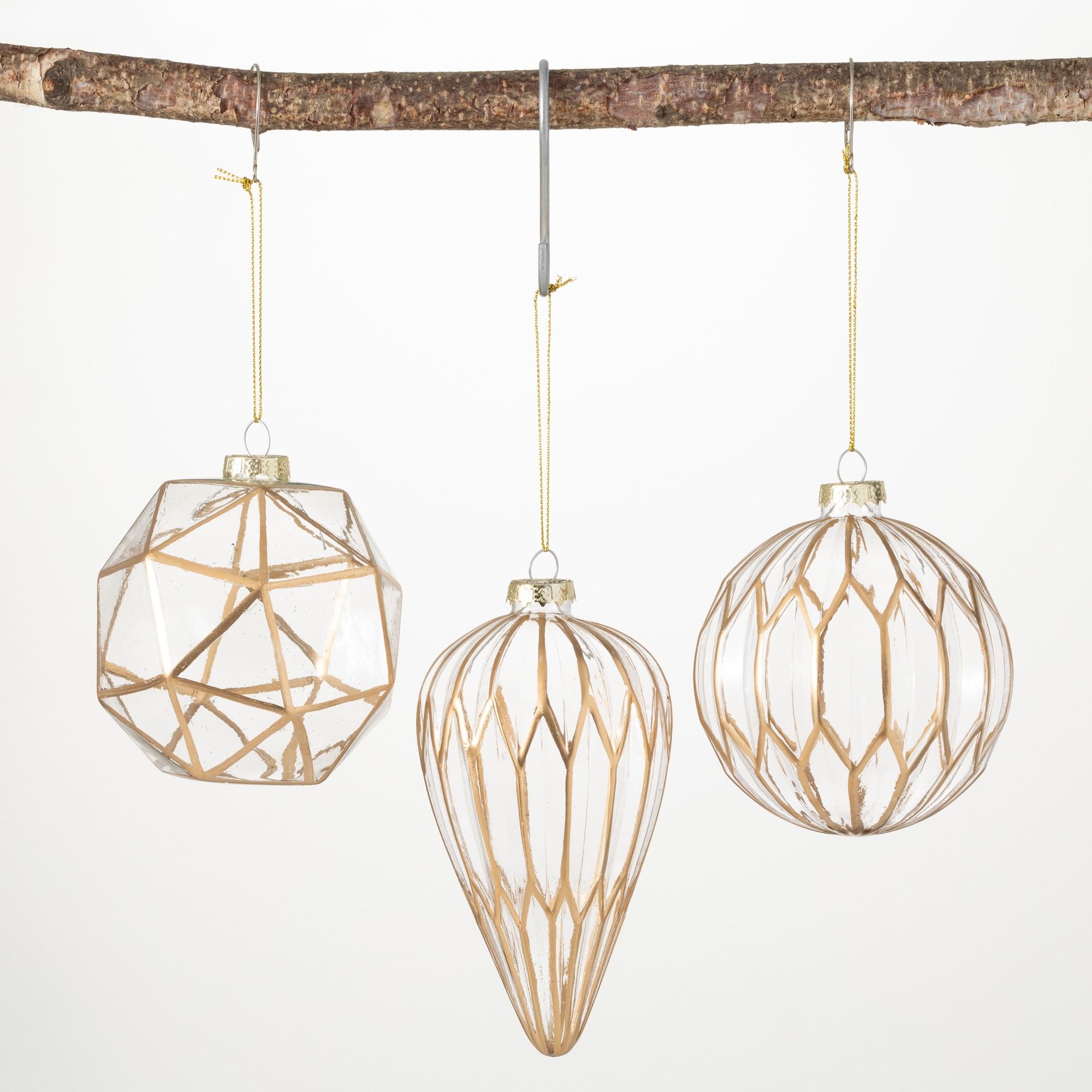 Modern Gold and Clear Glass Hanging Ornament Set