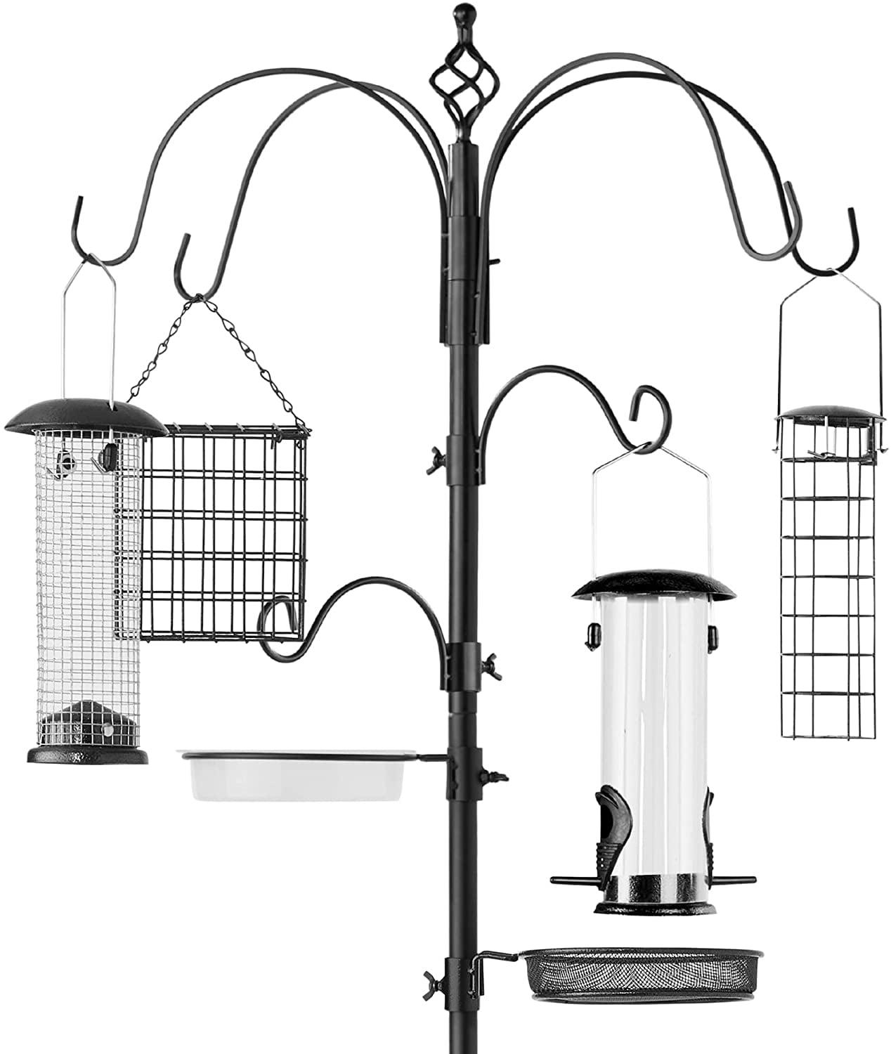 6-Hook Bird Feeding Station, 5-Prong Base - Black