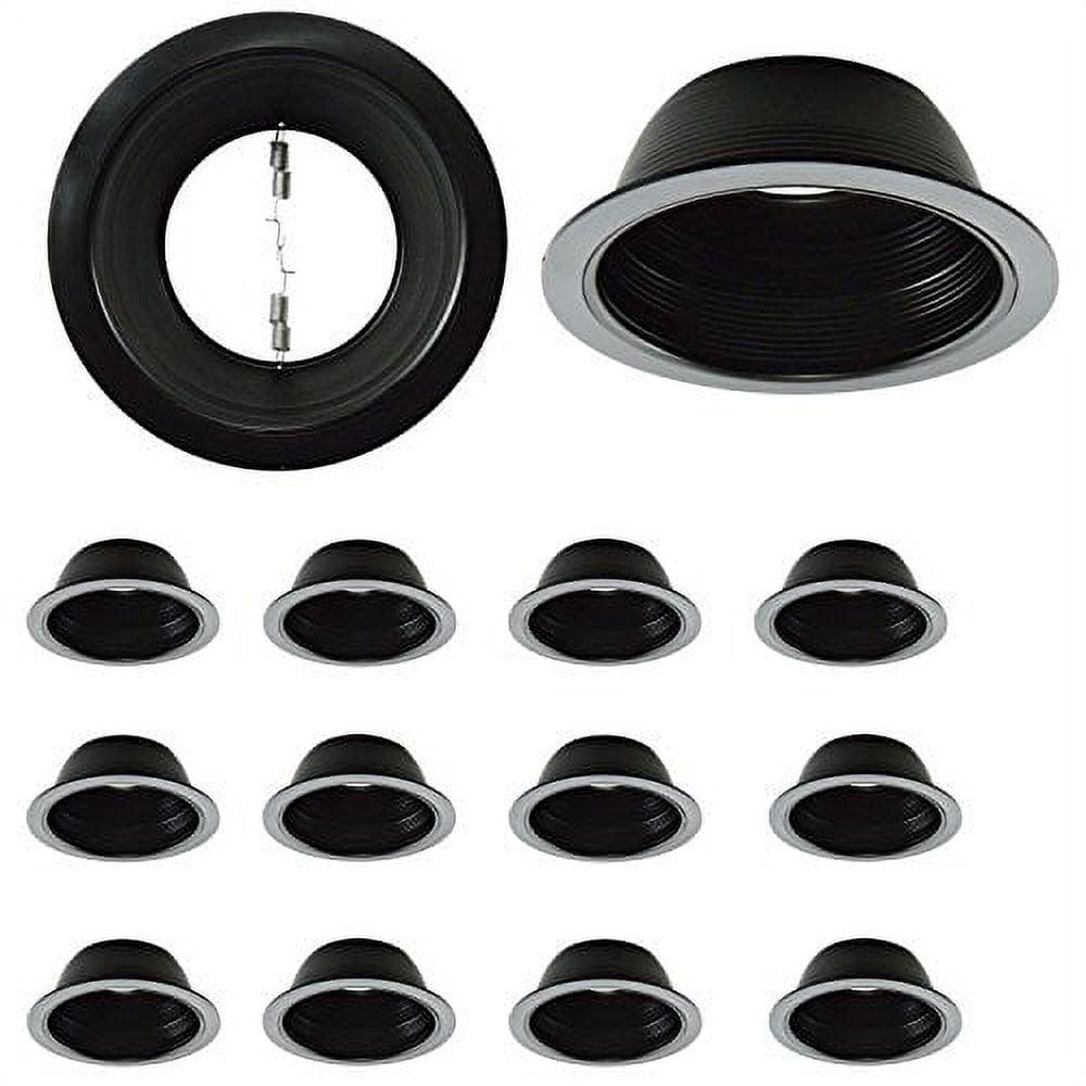 6 Inch Black Stepped Baffle Trim with 725 Inch Goof Plastic Ring Use with PAR 30 PAR 38 R30 R40 BR30 BR40 Bulbs Replace Halo and Juno Light Covers (12)