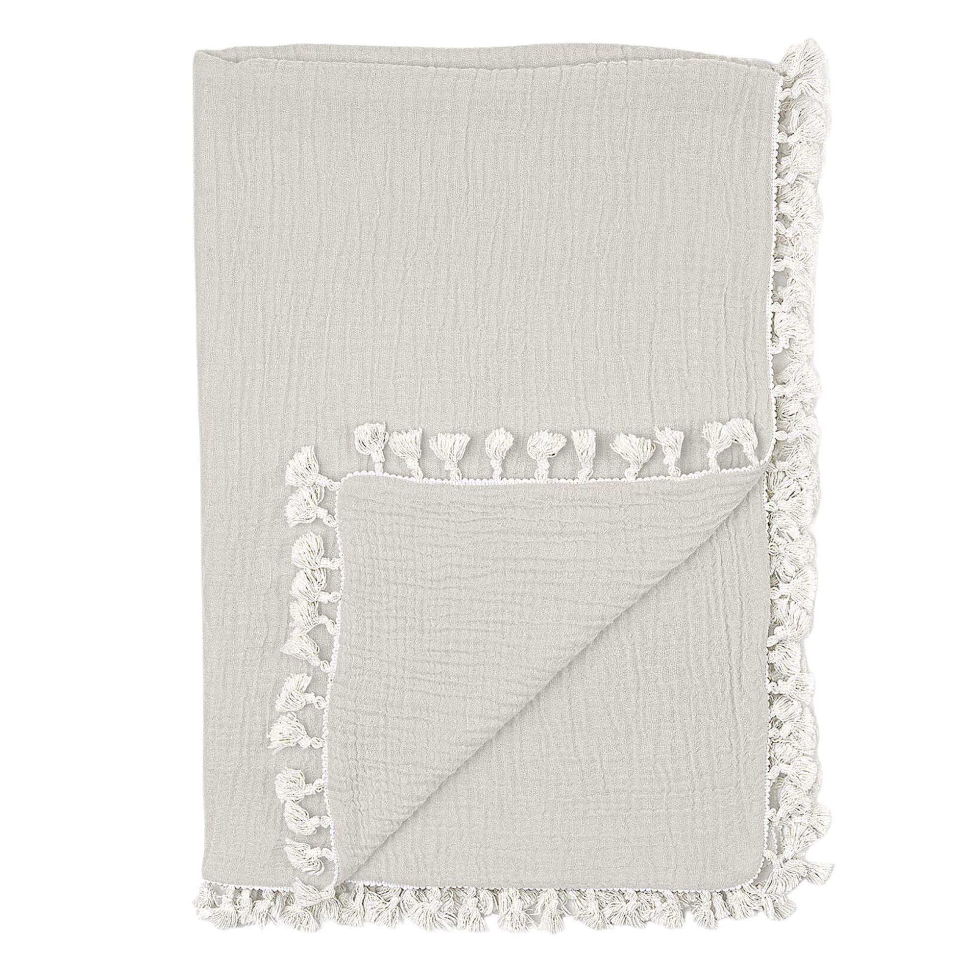 Moonstone Cotton Muslin Baby Blanket with Fringe Trim