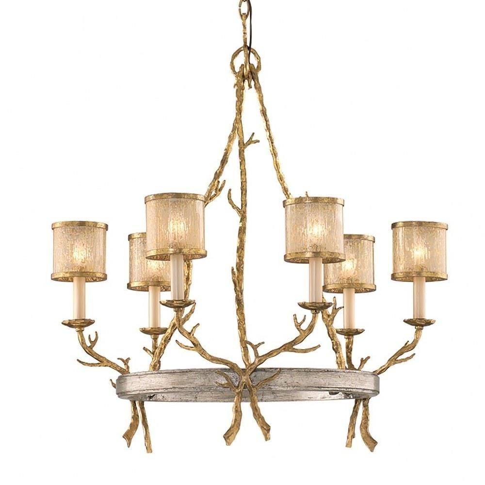 Vintage Gold Leaf Crystal 6-Light Chandelier 33"