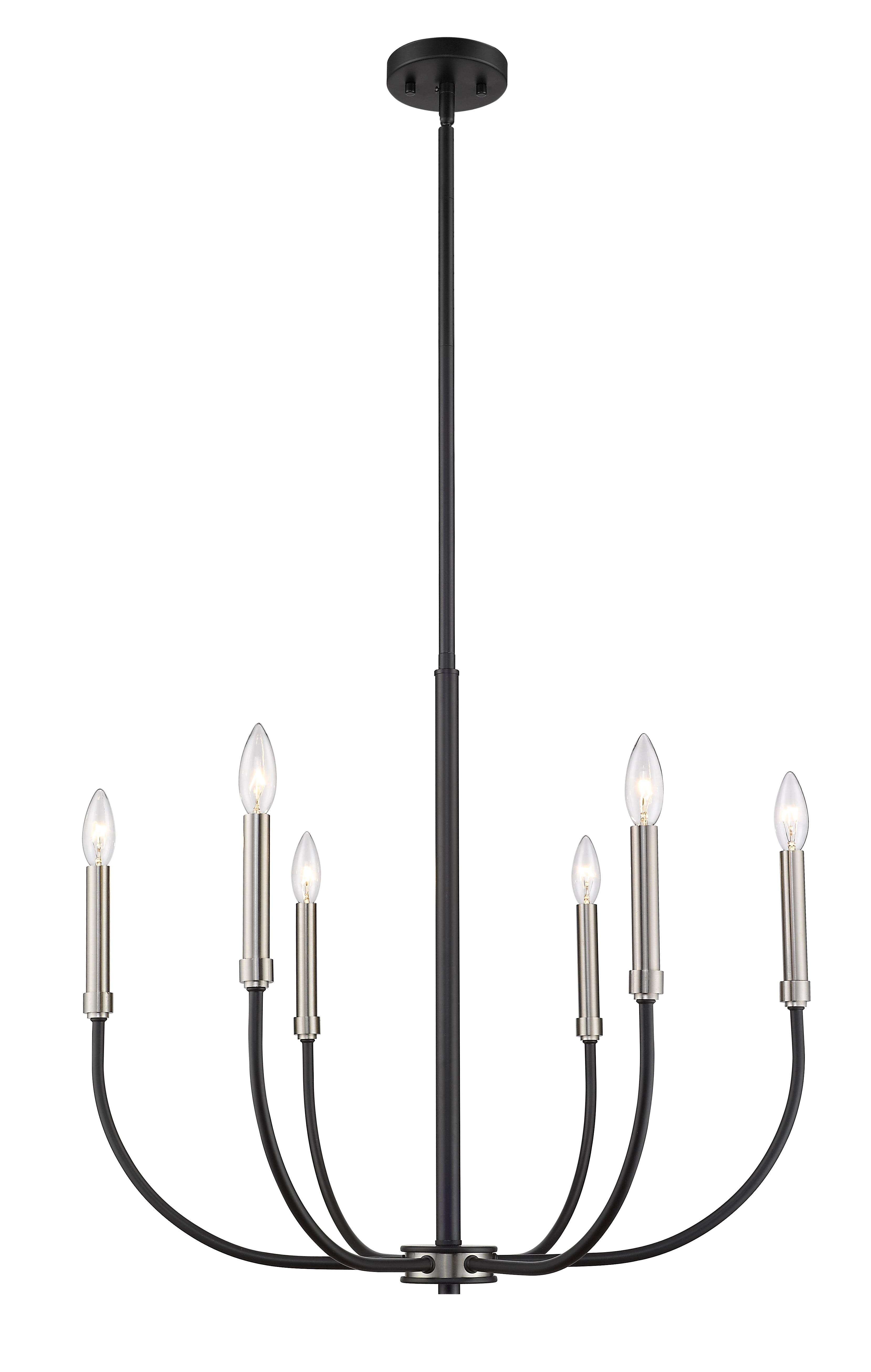 Matte Black and Brushed Nickel 6-Light Candelabra Chandelier