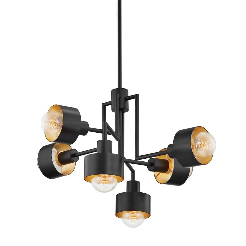 Black and Gold Sputnik Chandelier with Soft Shades