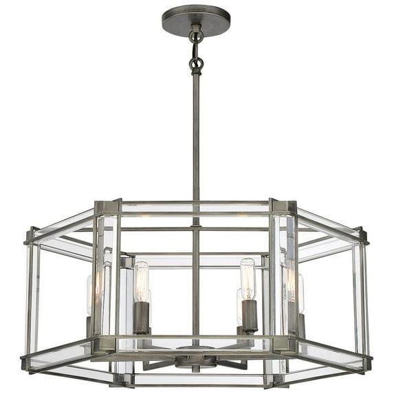Minka Lavery Antique Nickel Chandelier 24" Wide Industrial Clear Acrylic 6-Light Fixture for Dining Room House Foyer Kitchen Home