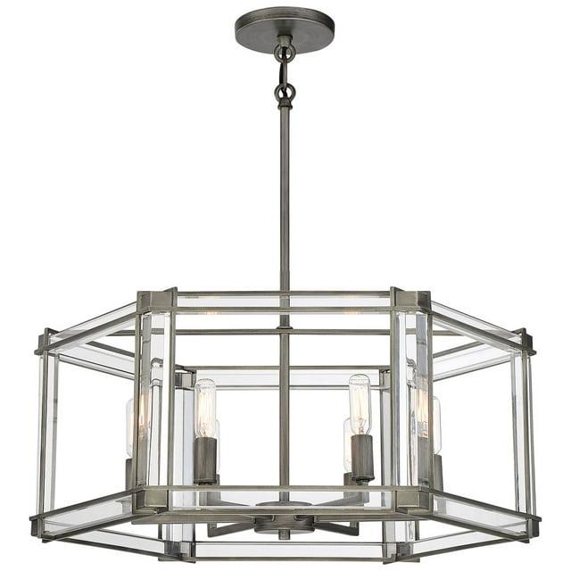 Minka Lavery Antique Nickel Chandelier 24" Wide Industrial Clear Acrylic 6-Light Fixture for Dining Room House Foyer Kitchen Home