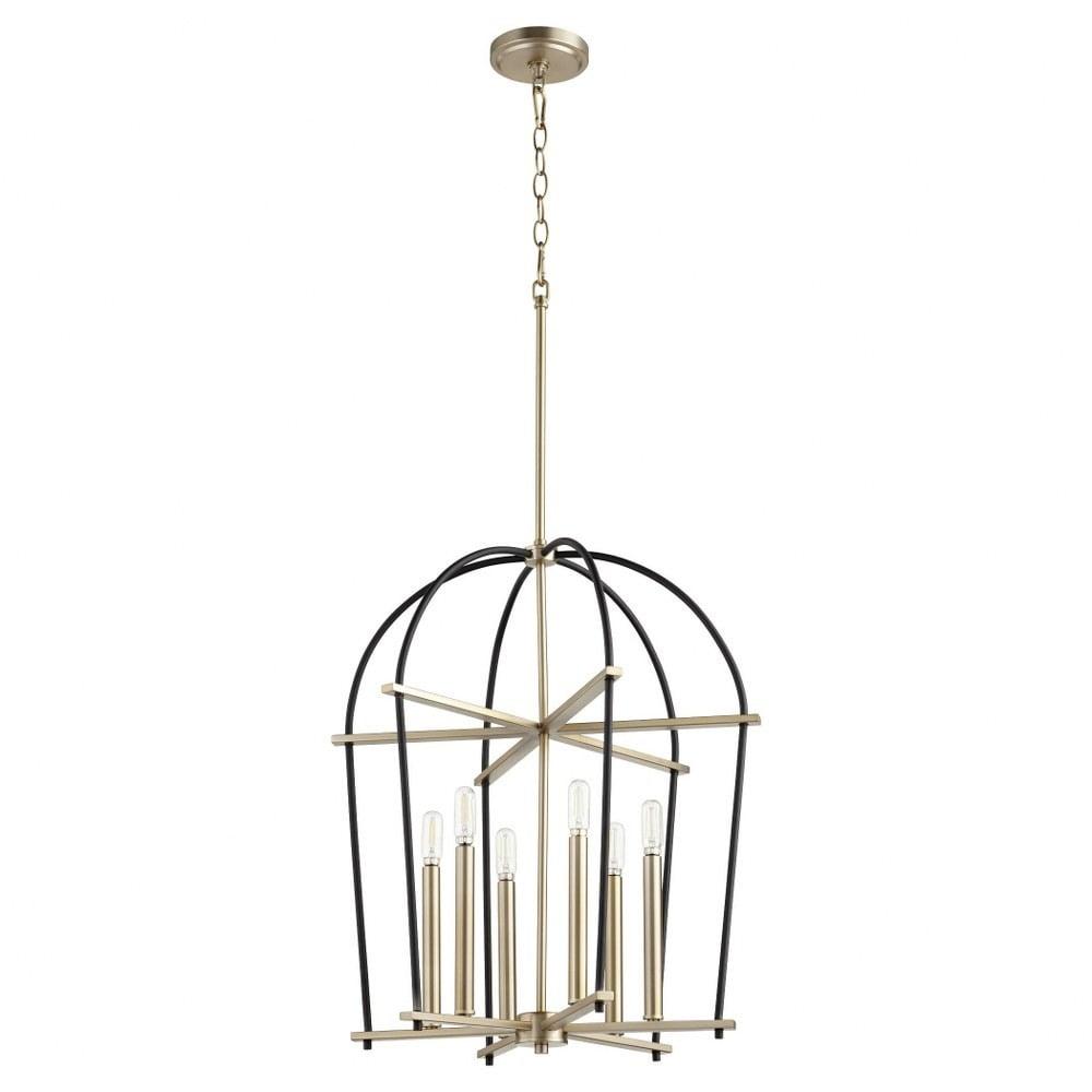 Elegant Noir and Aged Brass 6-Light Chandelier for Indoor/Outdoor Use