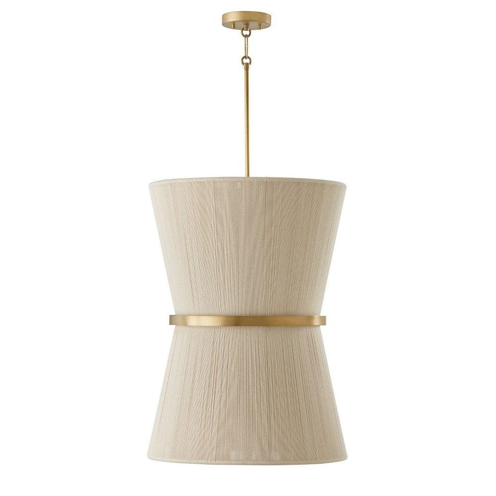 Cecilia Bleached Natural Rope & Patinaed Brass 6-Light Foyer Pendant