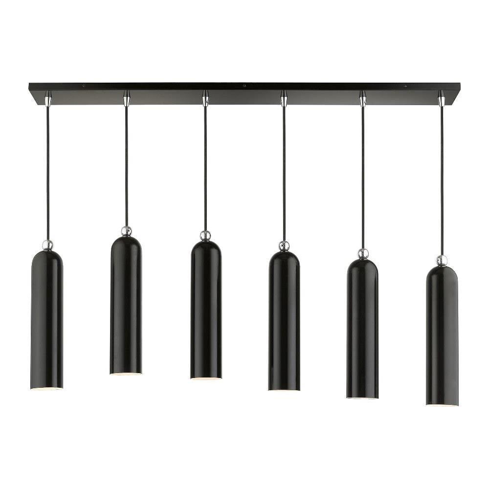 Shiny Black 6-Light Steel Kitchen Island Pendant