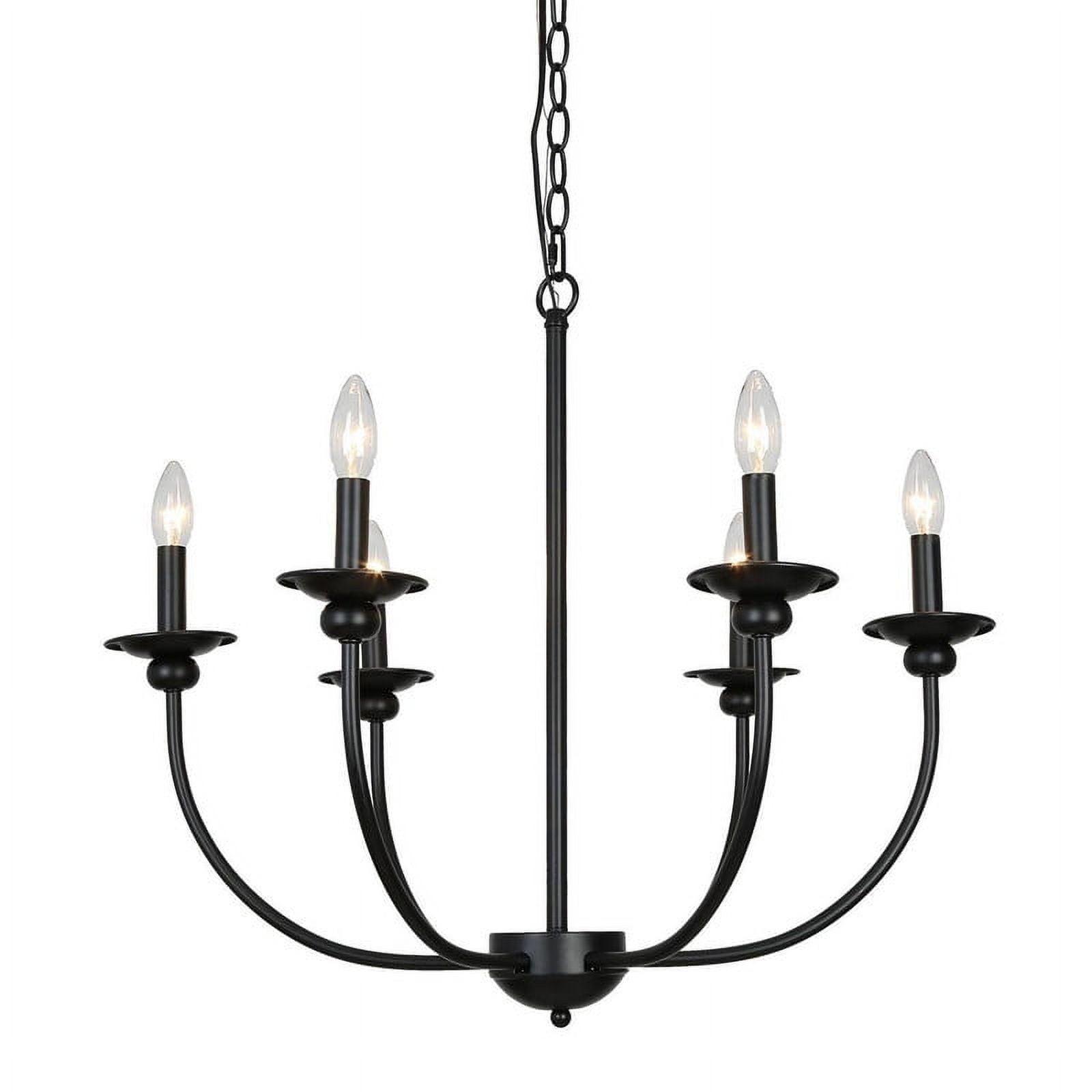 LNC 6-Light Modern/Contemporary Matte Black Large Candle Chandelier