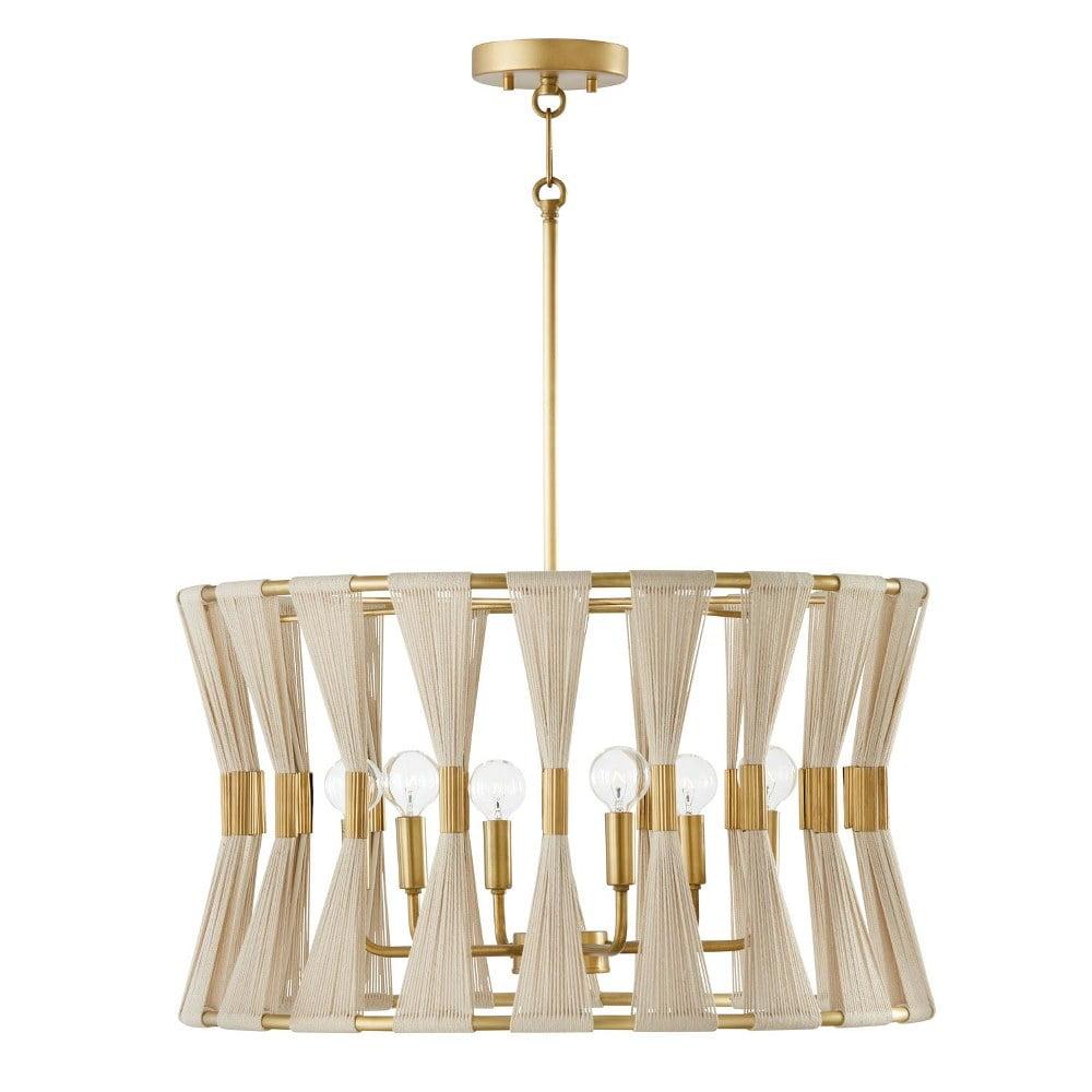 Bianca Mid-Century 6-Light Pendant in Bleached Rope & Patinaed Brass