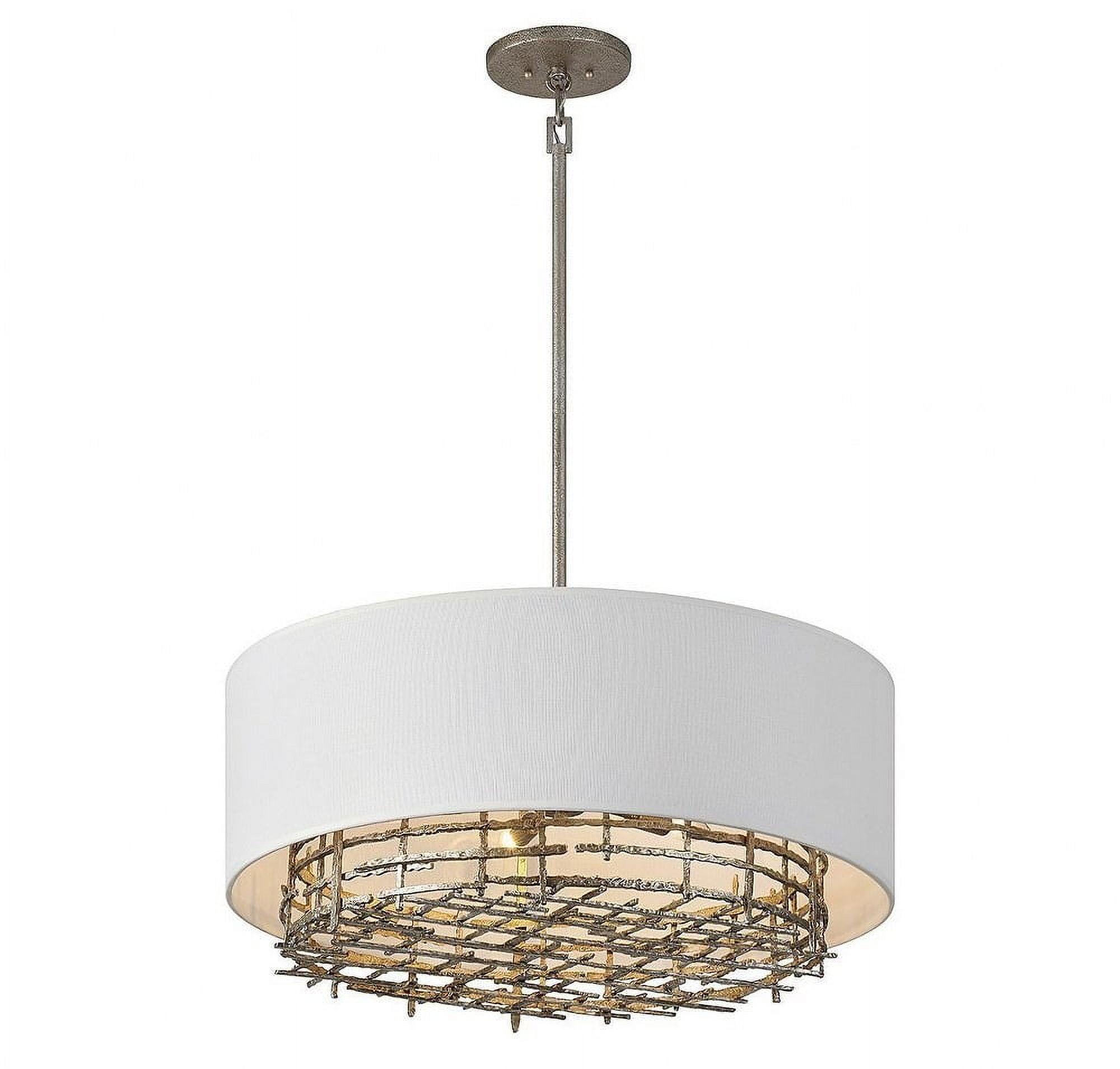 Champagne Luxe 6-Light Pendant with White Linen Drum Shade