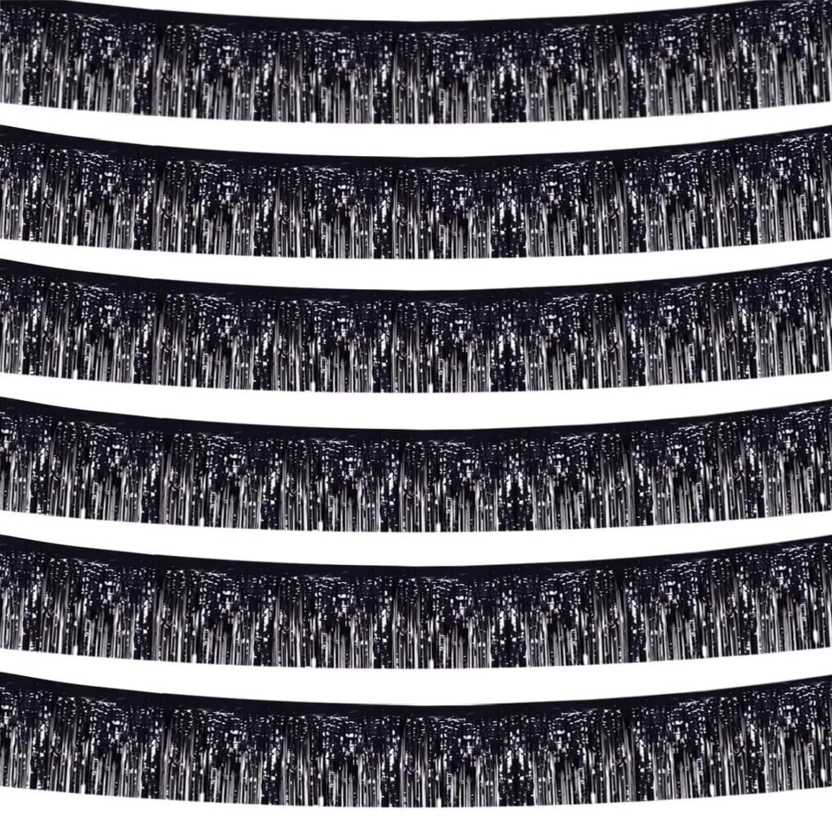 6 Pack 10 Feet Metallic Foil Fringe Garland Tinsel Streamers, Boriyuan Wall Hanging Fringe Backdrop Banner for Parade Floats, Wedding, Birthday, Christmas, New Year Party Decorations (Black)