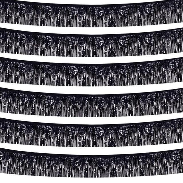 6 Pack 10 Feet Metallic Foil Fringe Garland Tinsel Streamers, Boriyuan Wall Hanging Fringe Backdrop Banner for Parade Floats, Wedding, Birthday, Christmas, New Year Party Decorations (Black)