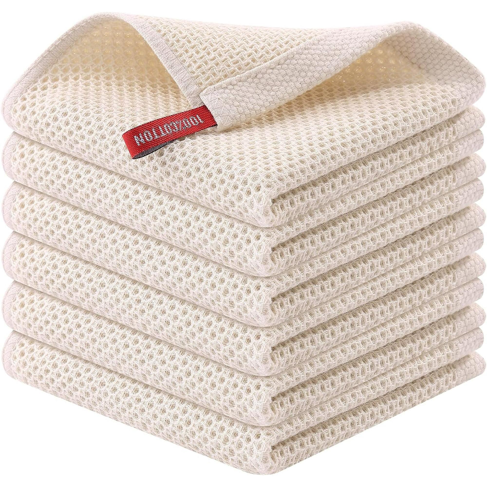 6 Pack 100% Cotton Kitchen Dish Cloths, Waffle Weave Dish Cloths for Washing Dishes, Quick Drying Kitchen Dish Towels Rags, 12x12 Inches, Beige