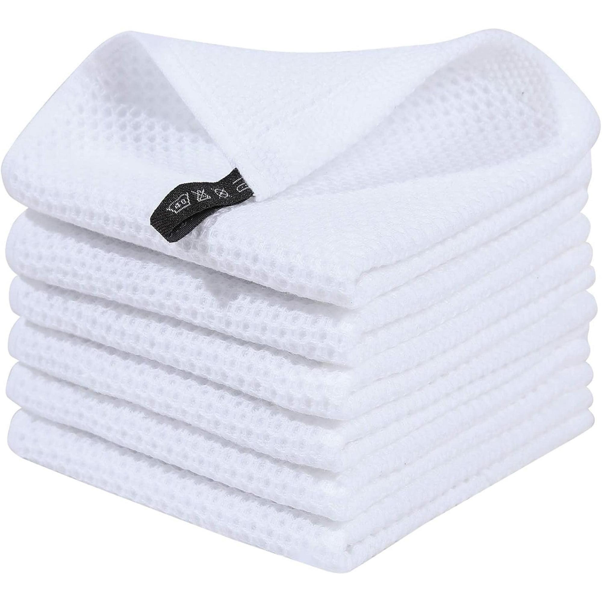 6 Pack 100% Cotton Kitchen Dish Cloths, Waffle Weave Dish Cloths for Washing Dishes, Quick Drying Kitchen Dish Towels Rags, 12x12 Inches, White