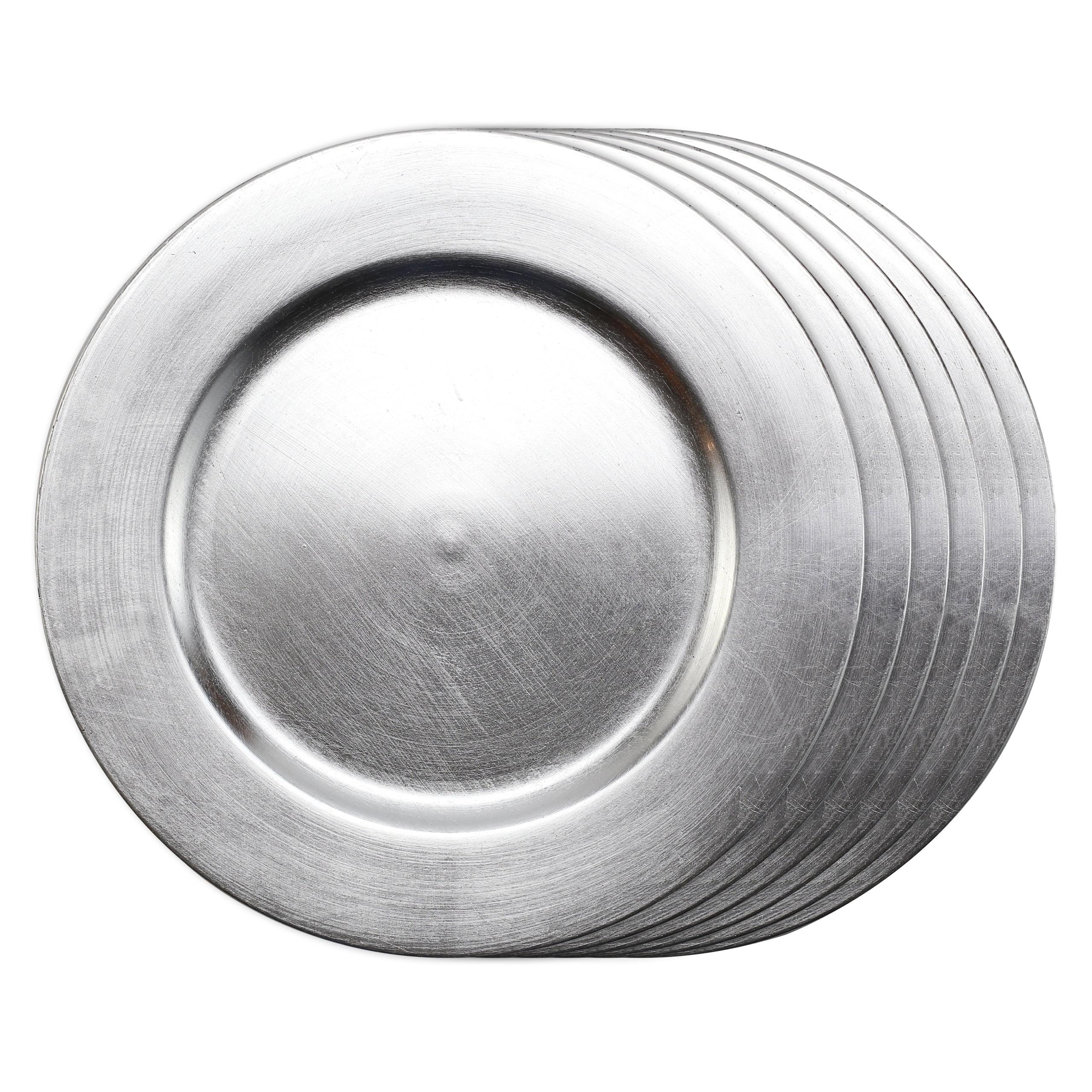 6 Pack 13” Silver Round Charger Plate by Celebrate It - Table Setting for Weddings - Birthdays - Engagement Parties - and Holidays