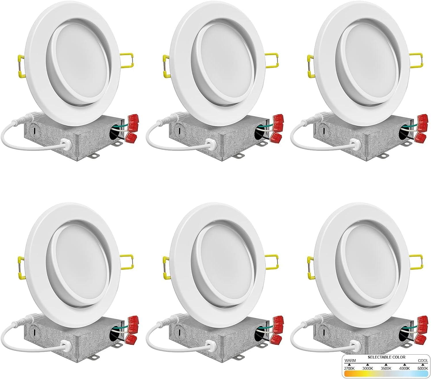 Adjustable Downlight 4'' Selectable Color Temperature Dimmable Air-Tight IC Rated LED Canless Recessed Lighting Kit