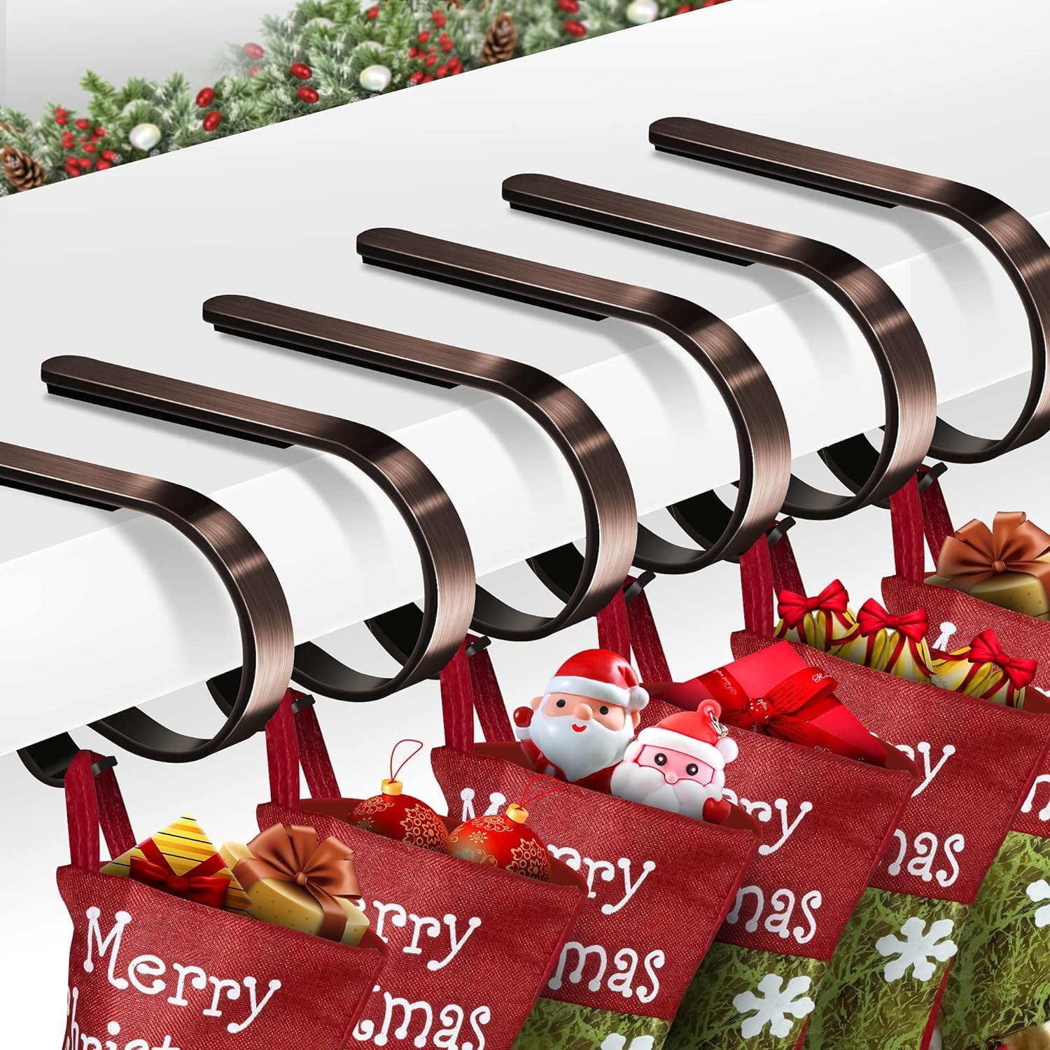 6PCS Metal Christmas Stocking Holder Hooks for Mantle Hooks, Lightweight Hanger Grip Non-Slip Safety Fireplace Hooks Adjustable for Christmas Party Decoration