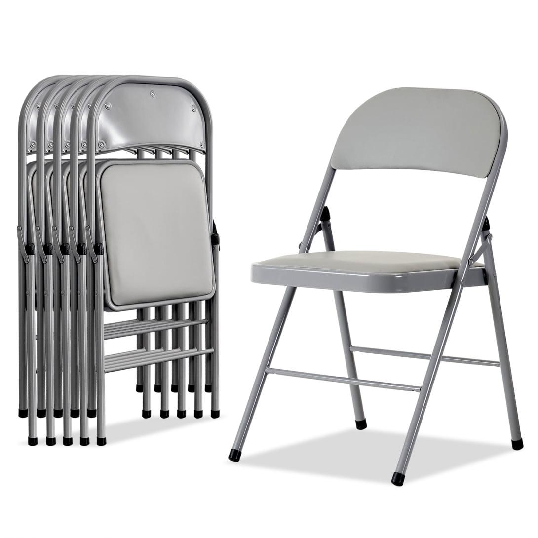 6 Pack Gray Folding Chairs with Padded Cushion and Back for Outside Portable Stackable Commercial Foldable Chairs with Steel Frame for Events Office Wedding Party, 330lbs Capacity