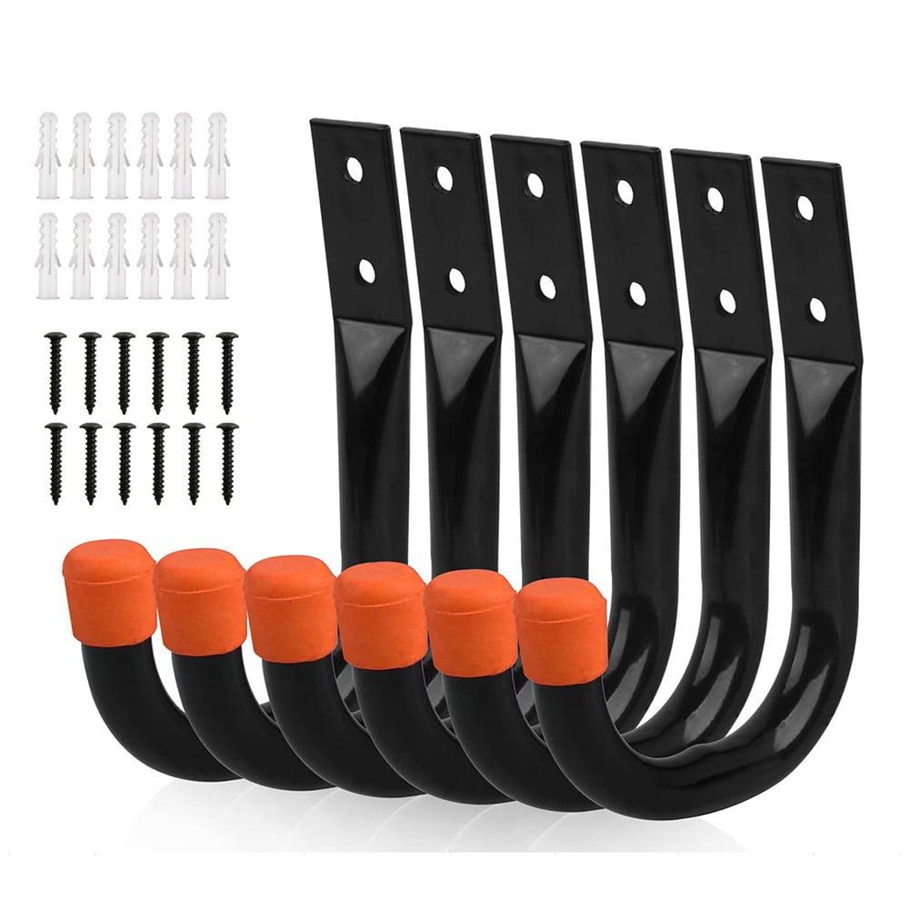 6 Pack Heavy Duty Black Metal Garage Hooks with Rubber Tips