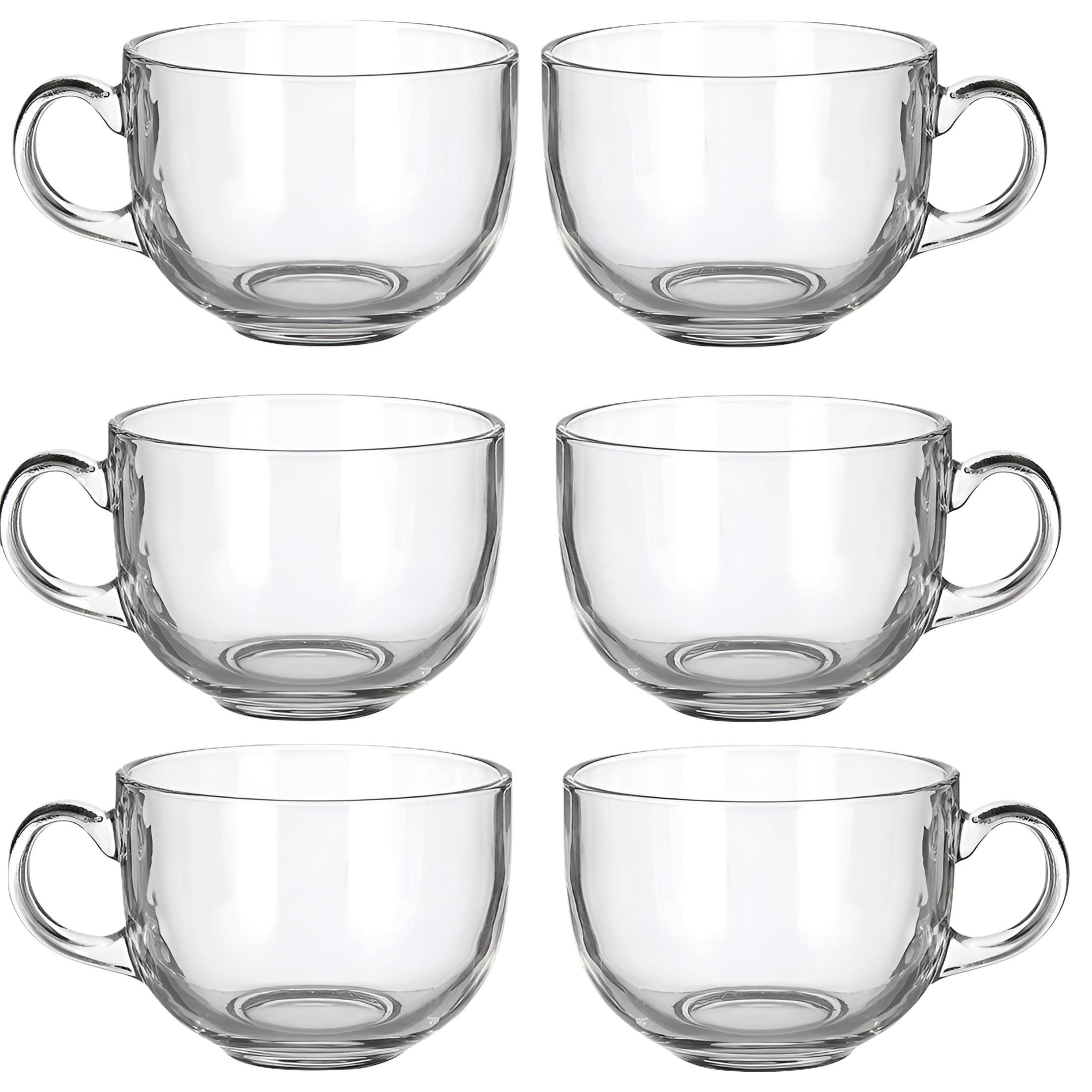 Set of 6 Clear Glass 16oz Microwave Safe Coffee Mugs