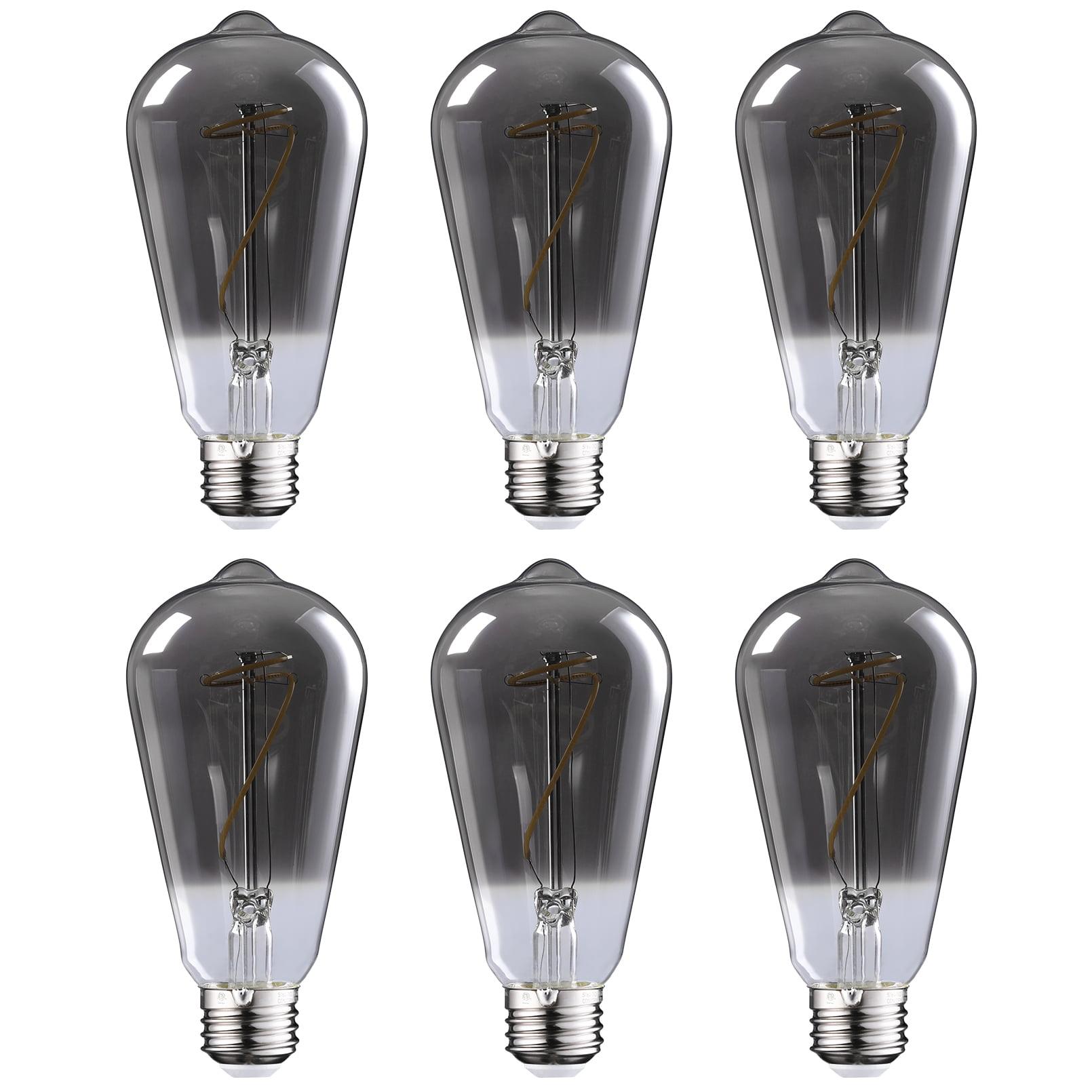6 Pack ST64 Light Bulb Dimmable, LED Vintage Edison Bulbs, E26 Base, Antique Flexible Filament Bulb, Decorative Light Bulbs for Ceiling Light, 4000K Cool White, Smoke Gray