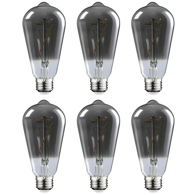 6 Pack ST64 Light Bulb Dimmable, LED Vintage Edison Bulbs, E26 Base, Antique Flexible Filament Bulb, Decorative Light Bulbs for Ceiling Light, 4000K Cool White, Smoke Gray
