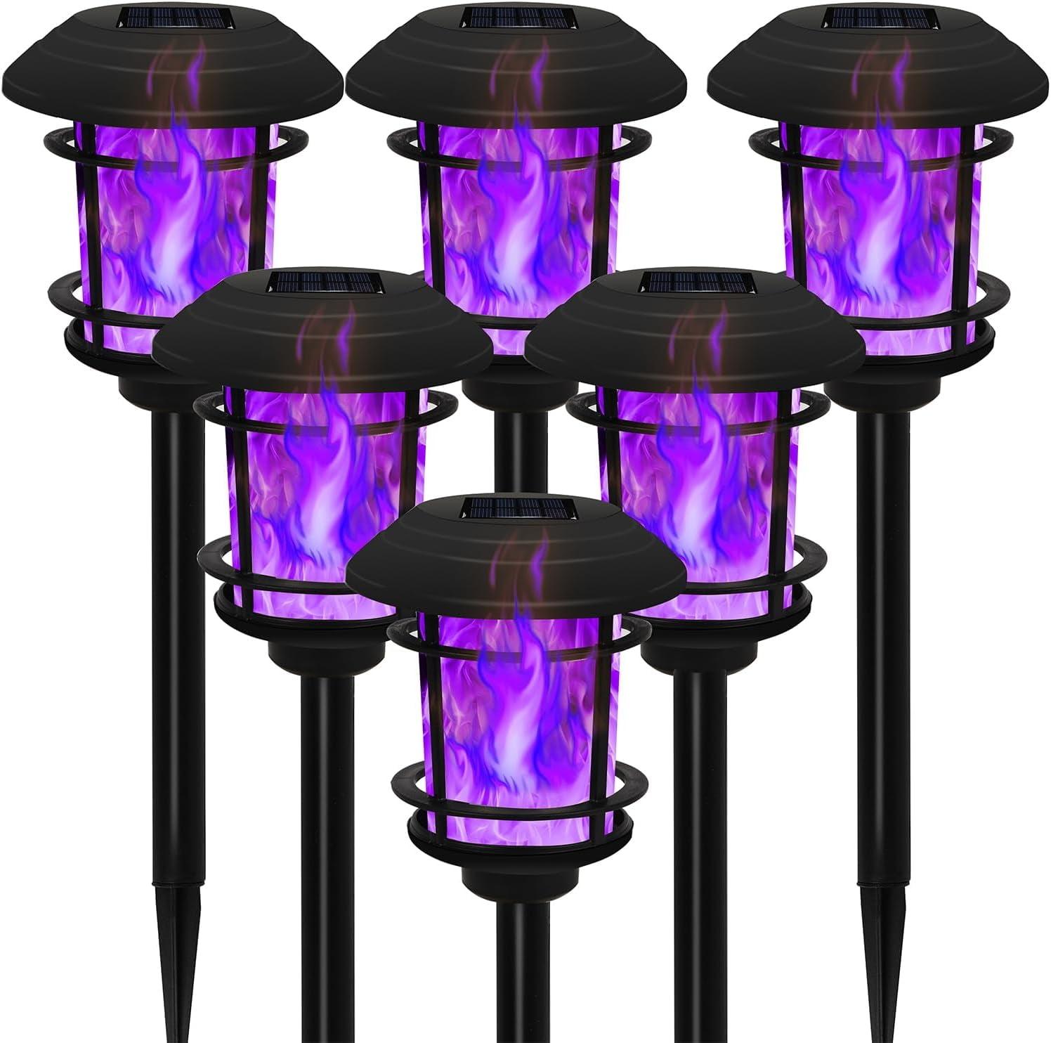 6-Pack Black Solar LED Pathway Torch Lights with Flickering Flame