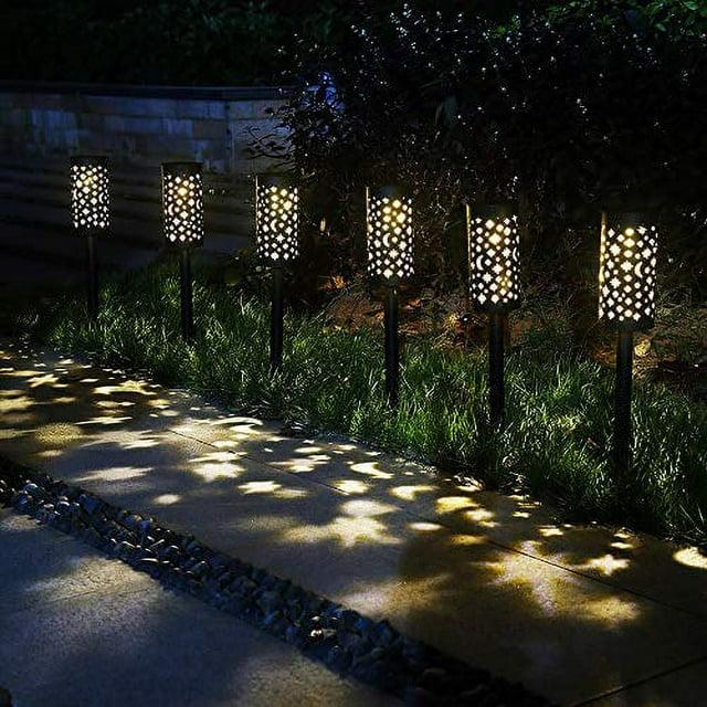 6 Pack Solar Light Outdoor Garden Patio Pathway Landscape Lights Yard Driveway Lawn Walkway Decoration Star Moon Solar Lantern Waterproof Outside Path Hanging Sidewalk Courtyard Black