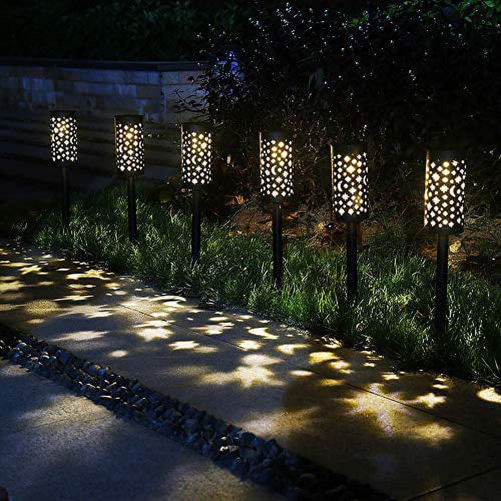 6 Pack Solar Light Outdoor Garden Patio Pathway Landscape Lights Yard Driveway Lawn Walkway Decoration Star Moon Solar Lantern Waterproof Outside Path Hanging Sidewalk Courtyard Black