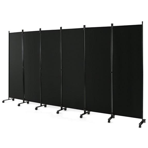Costway 6-Panel Folding Room Divider 6FT Rolling Privacy Screen with Lockable Wheels Black