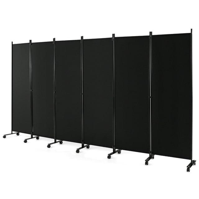 Costway 6-Panel Folding Room Divider 6FT Rolling Privacy Screen with Lockable Wheels Black