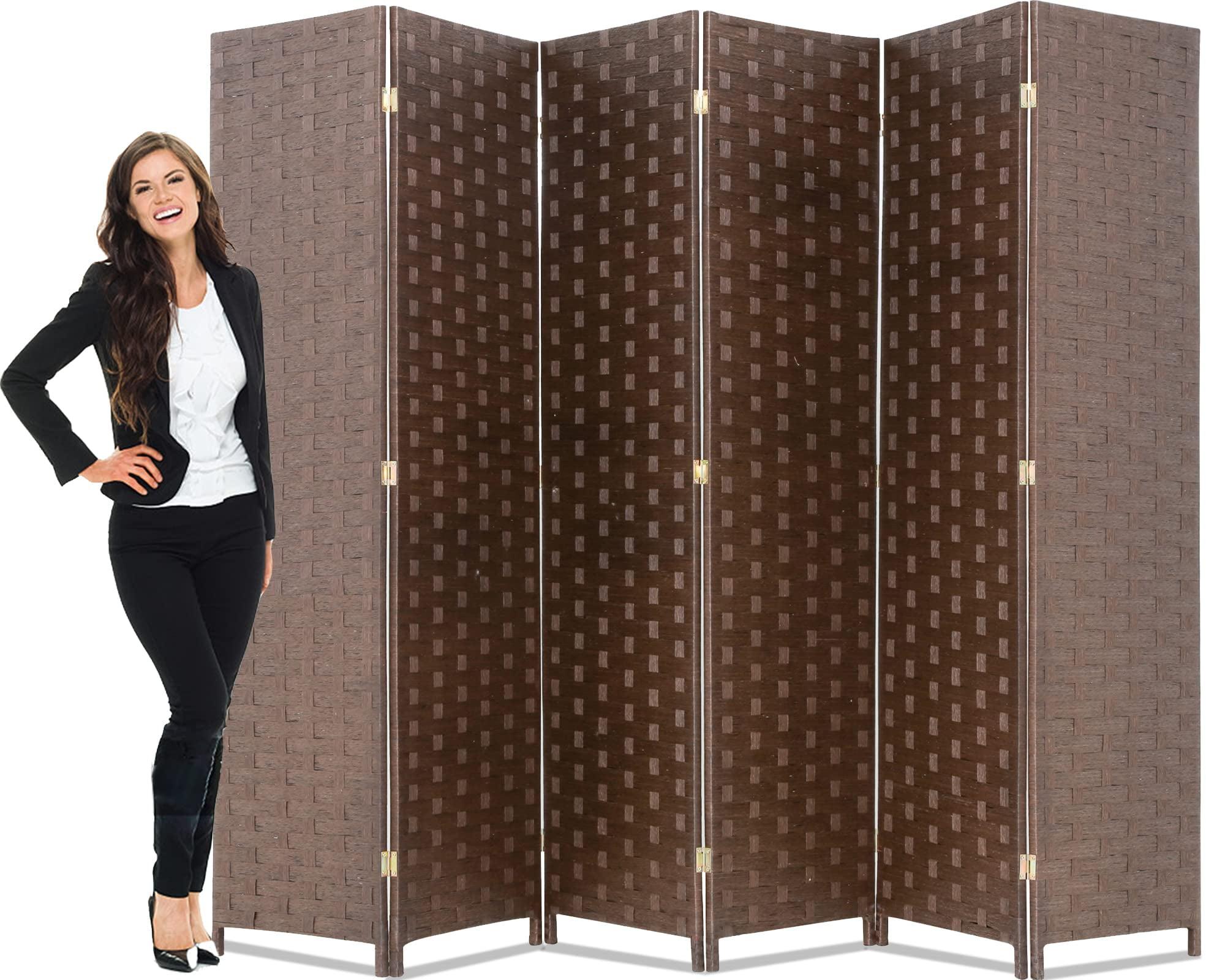 6 Panel  Room Dividers Folding Privacy Screen Partitions Room Dividers Wall Foldable Screen Portable Wood Mesh Woven Design Room Separator Screen for Home Office Bedroom Living Room, Brown