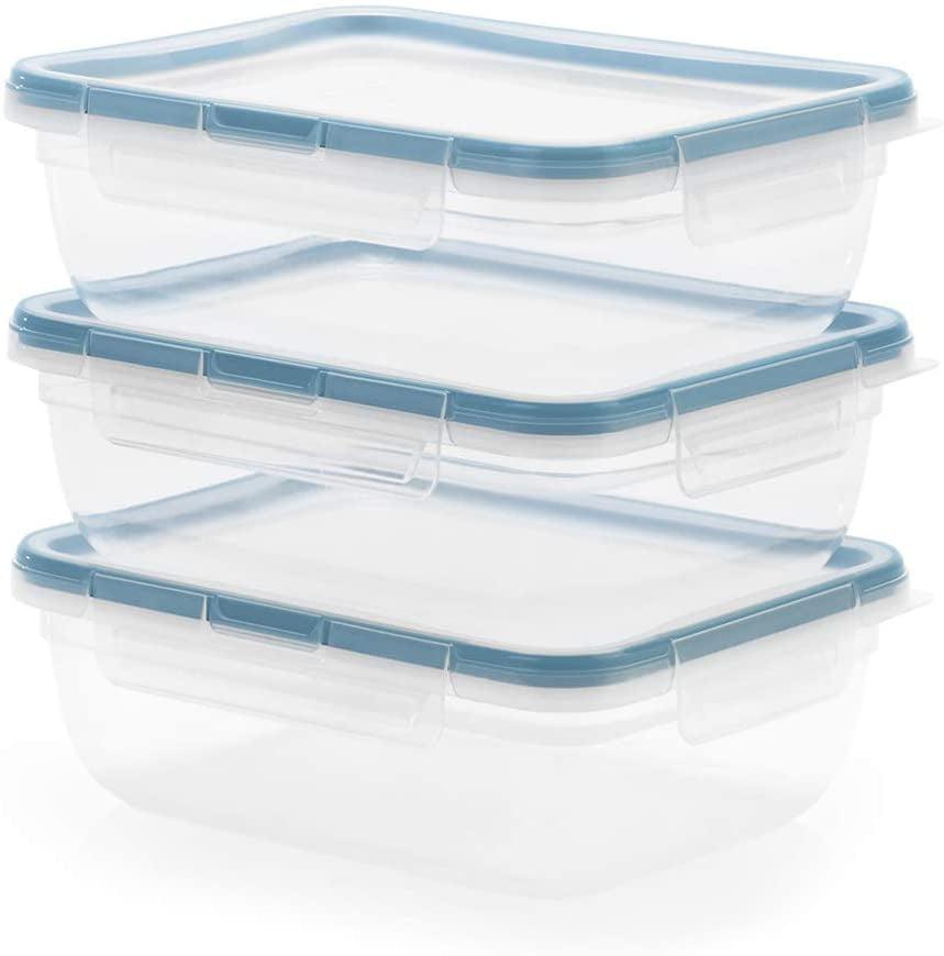 6-Piece Clear Plastic Meal Prep Containers with Blue Lids