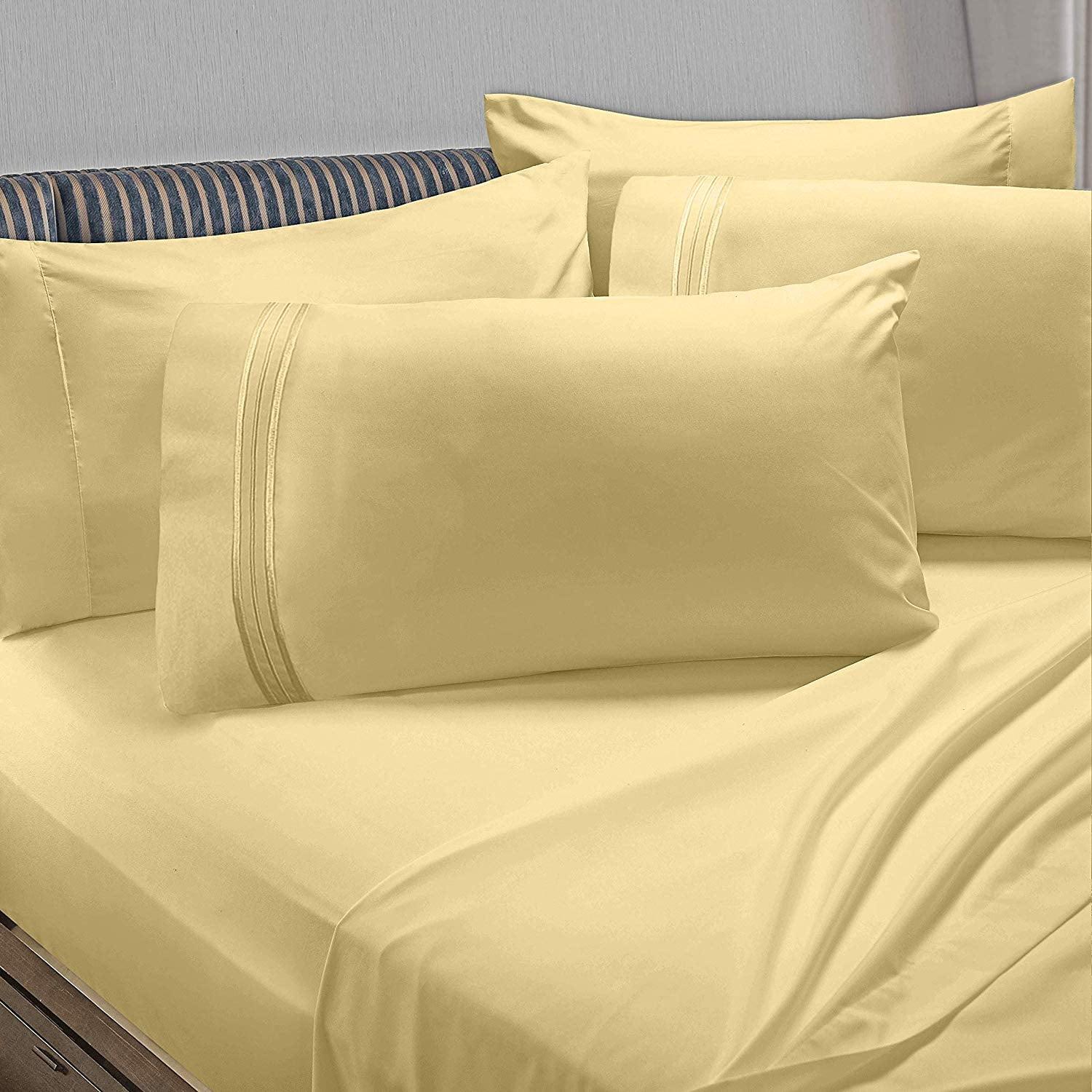 6 Piece 1800 Collection Bed Sheet Set with Extra Pillowcases, Deep Pockets Fitted Sheet, 100% Soft Microfiber, Hypoallergenic, Cool & Breathable, Queen, Mellow Yellow