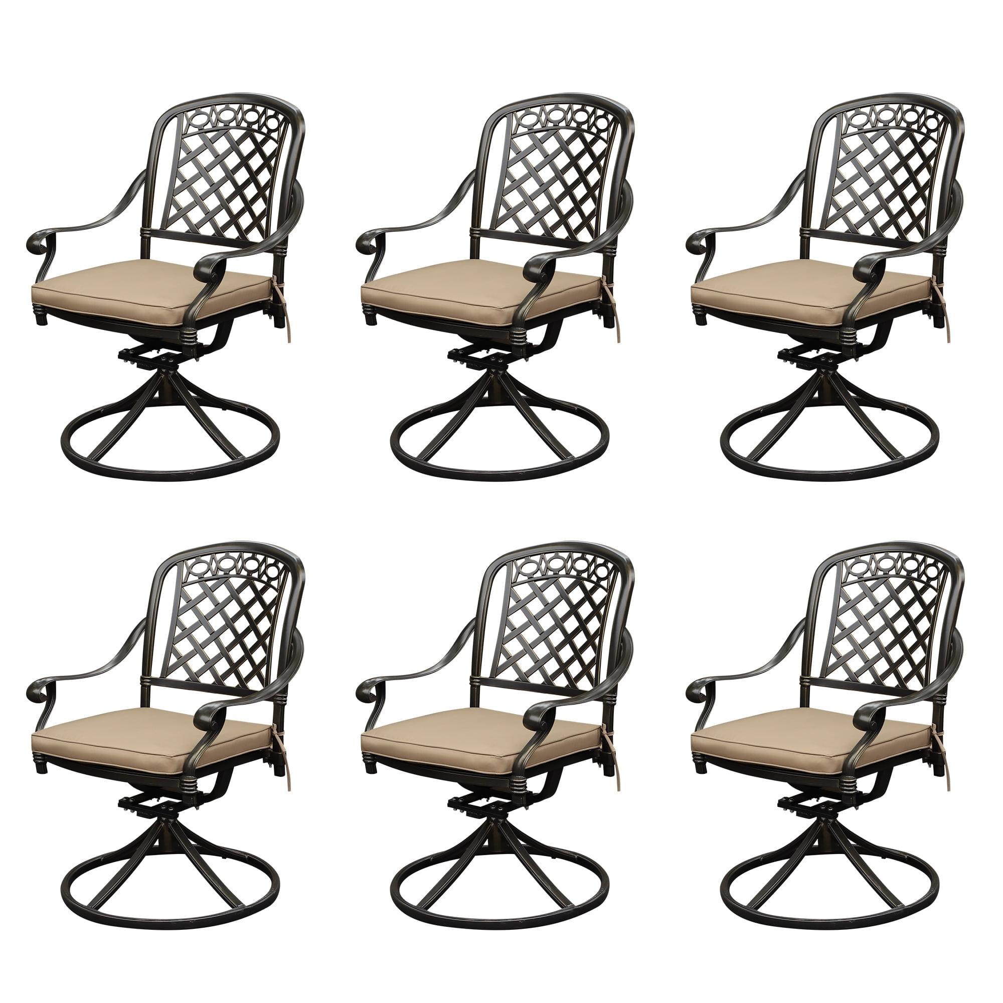 Outdoor Metal Swivel Dining Chairs Set Of 6, Outdoor Dining Rocker Chair With Cushion, Patio Dining Chair Patio Furniture For Garden, Backyard, Bistro