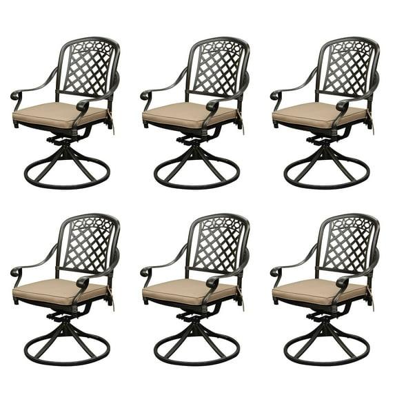 Outdoor Metal Swivel Dining Chairs Set Of 6, Outdoor Dining Rocker Chair With Cushion, Patio Dining Chair Patio Furniture For Garden, Backyard, Bistro