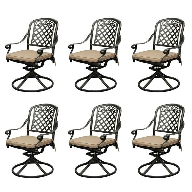 Outdoor Metal Swivel Dining Chairs Set Of 6, Outdoor Dining Rocker Chair With Cushion, Patio Dining Chair Patio Furniture For Garden, Backyard, Bistro