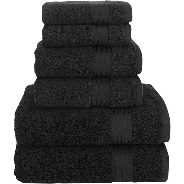 Hotel Quality Turkish Towel Set for Bathroom (6 Pcs Towel Set), Black