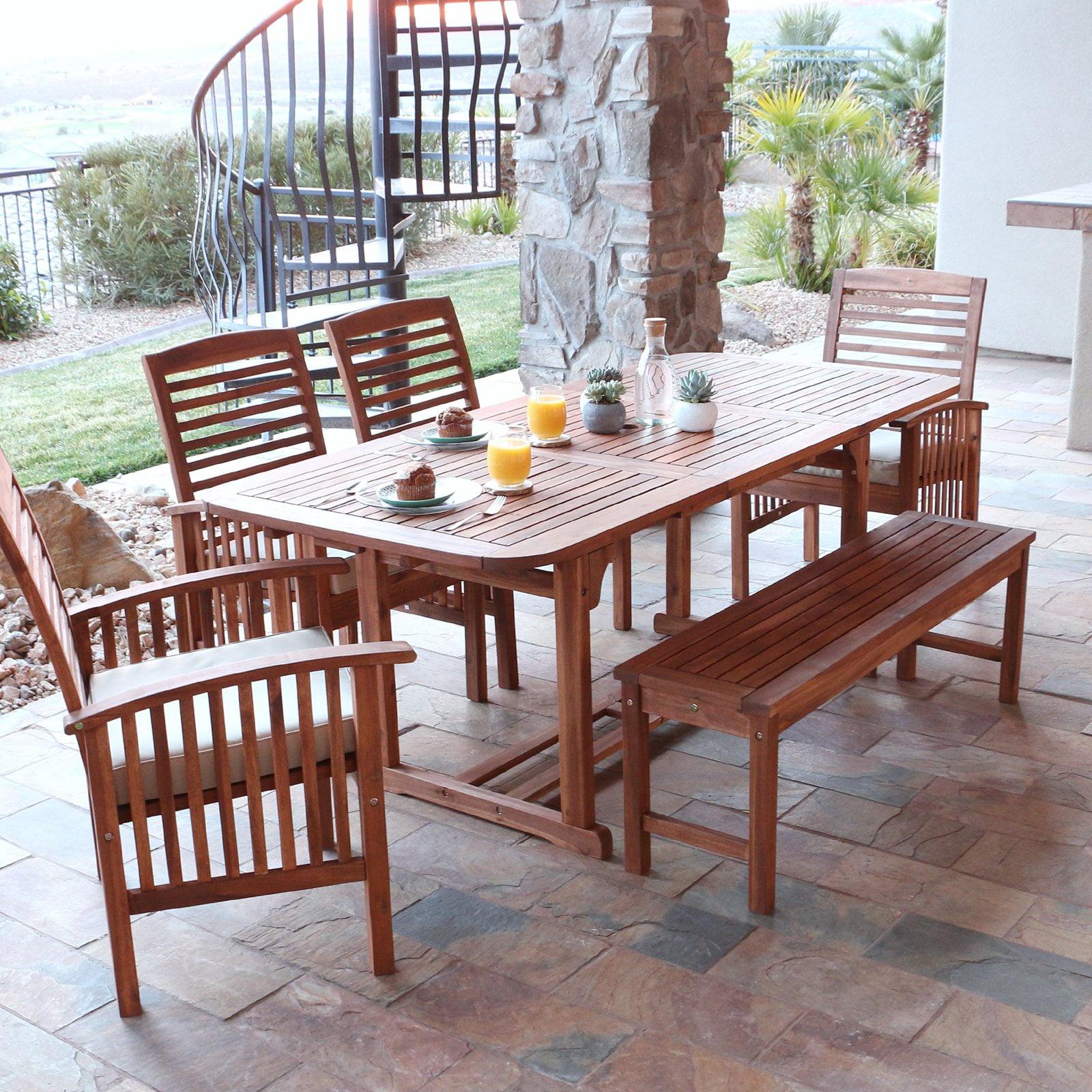 Walker Edison 6-Piece Outdoor Patio Dining Set with Cushions, Brown