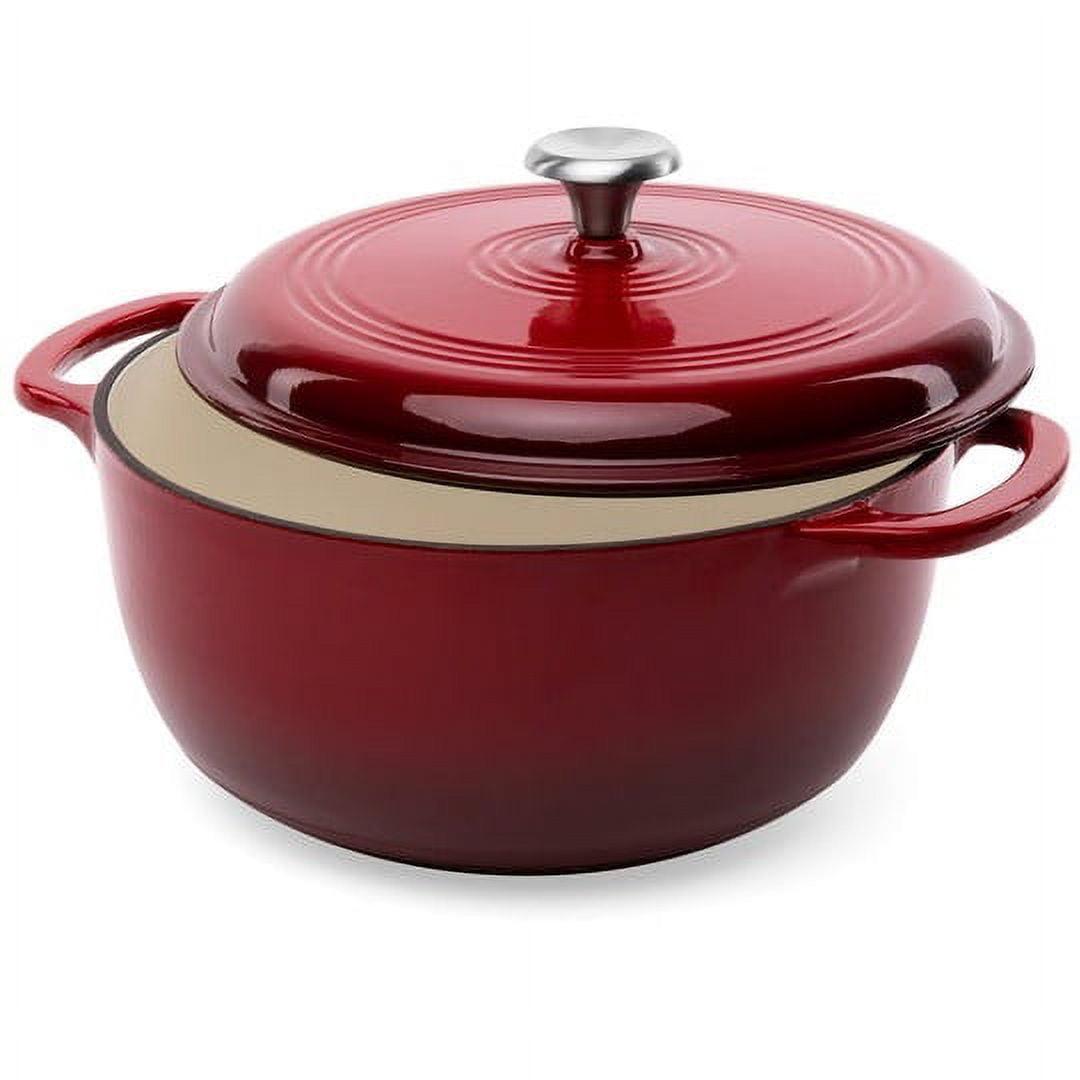 Enameled Red Cast Iron 6 Quart Dutch Oven with Dual Handles