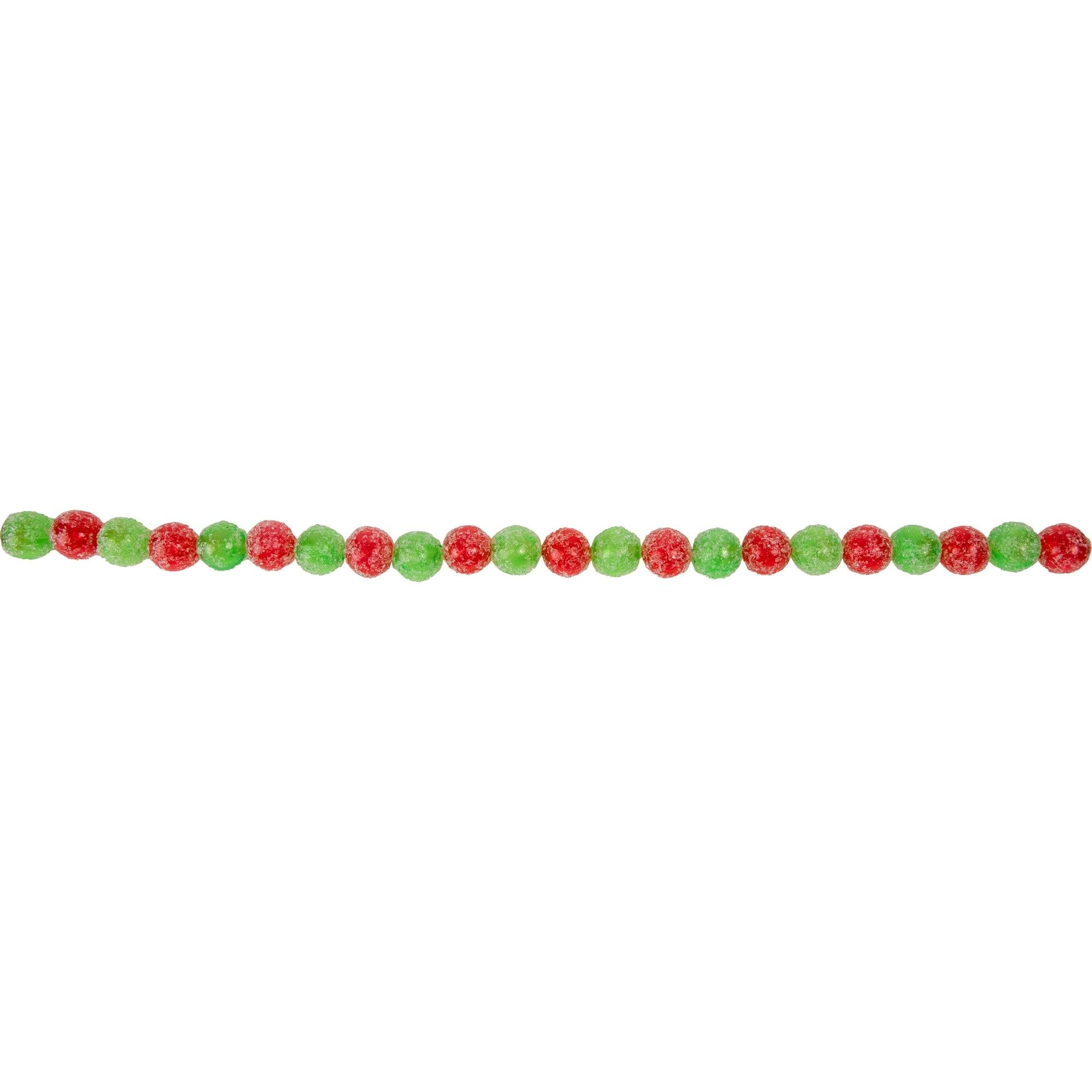 Frosted Glitter Pine Garland with Red & Green Candy Drops - 6ft