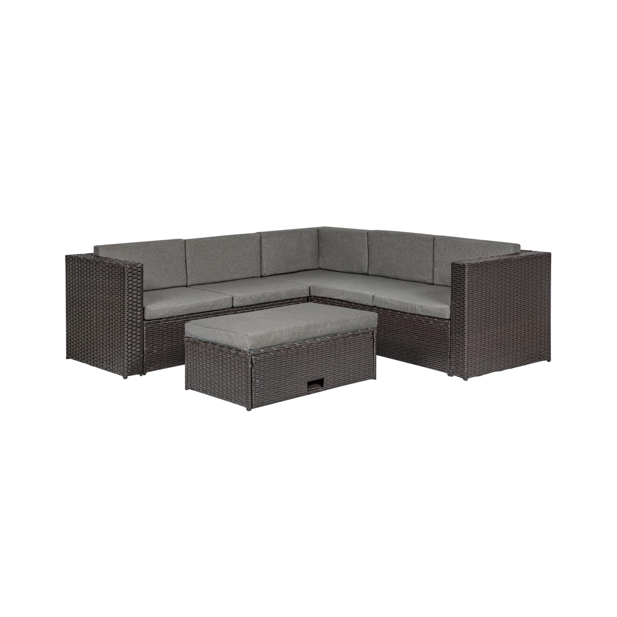 6-Piece Brown and Gray Steel Patio Sectional Set with Storage Ottoman