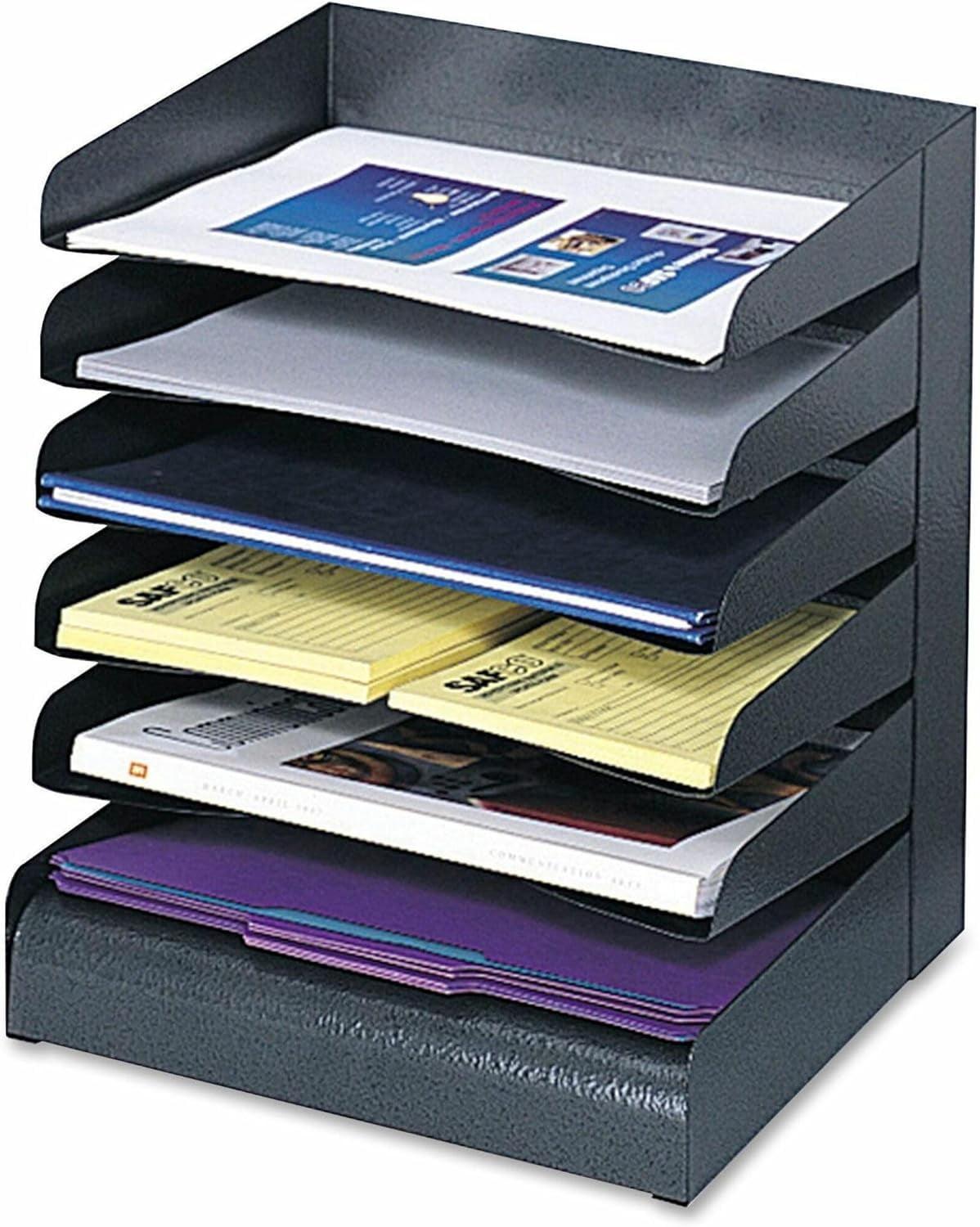 Black 6-Tier Steel Desk Organizer with Rubber Feet