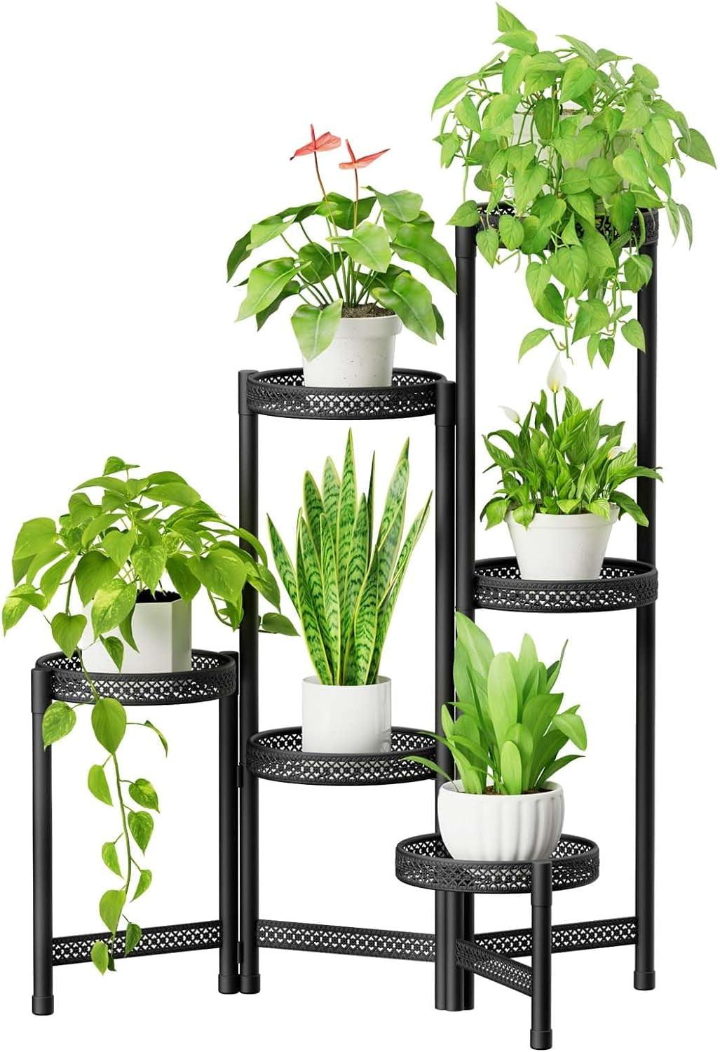 17 Stories 6 Tier Metal Plant Stand, Indoor/Outdoor Corner Rack, Folding Iron Display Shelf